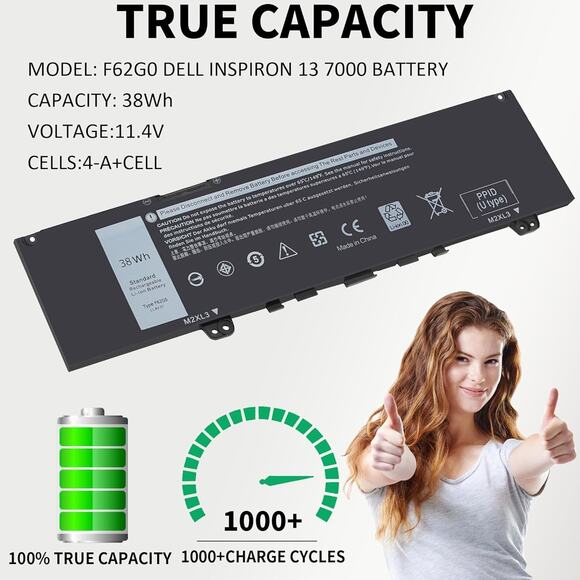 New 38Wh F62GO Battery Replacement For Dell Inspiron 13 7000 7373 7386 2-in-1 73 - Picture 4 of 5